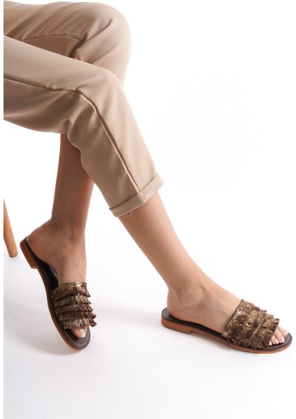 Püsküllü Terlik % 100 Deri El Yapımı Kadın Terlik