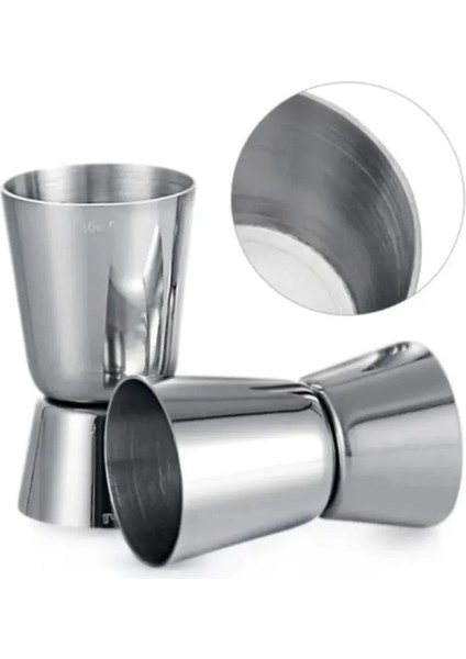 Jigger 2.5/5 cl + Kaşıklı Çelik Pipet 6lı + Fırça Kokteyl Karıştırıcı Kaşığı Bar Koktely Ölçeği fiyatları