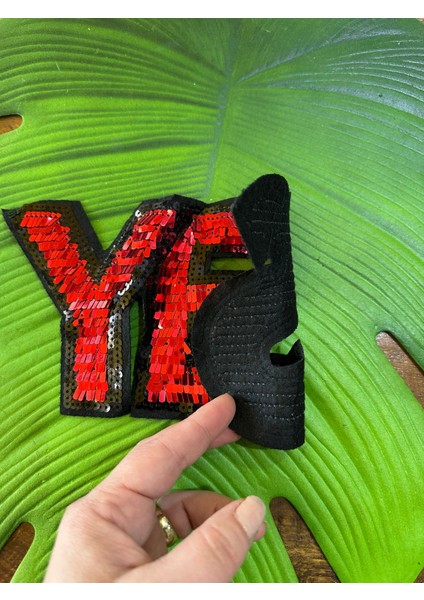 24 x 12 cm Kırmızı Pul Payetli Yess Yazı Arma Dikiş Giyim Çanta Aksesuarı