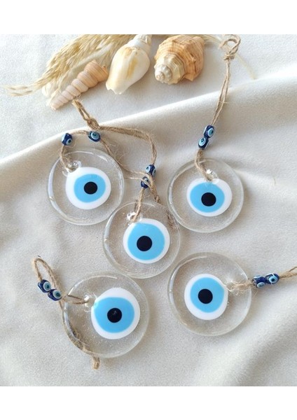 Nazar Boncuğu Saydam 5 Adet 5 cm Şeffaf Delikli Ipli Kötü Göz Kovucu