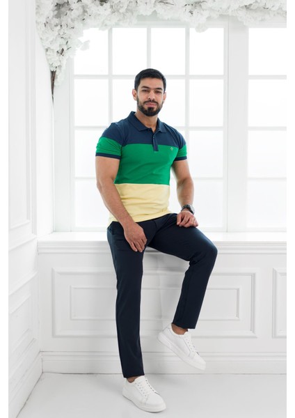 Polo Yaka %100 Pamuk Büyük Parça Desenli Regular Fit T-Shirt