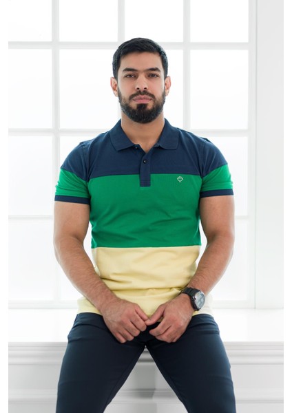 Polo Yaka %100 Pamuk Büyük Parça Desenli Regular Fit T-Shirt