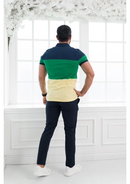 Polo Yaka %100 Pamuk Büyük Parça Desenli Regular Fit T-Shirt