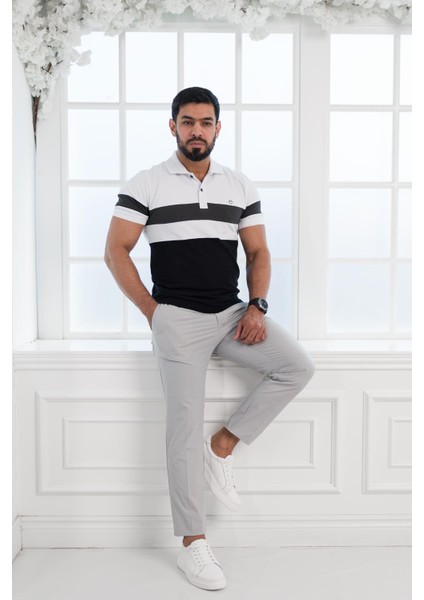Polo Yaka %100 Pamuk Parça Desenli Regular Fit T-Shirt