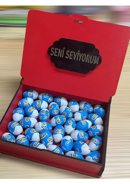Ozmo Mini Yumurta ( 35 Adet ) Seni Seviyorum Yazılı Kırmızı Ahşap Hediye Kutusu Yumurta Sevdiklerinize Hediye Ozmo Mini Eggs Kırmızı Ahşap Kutulu