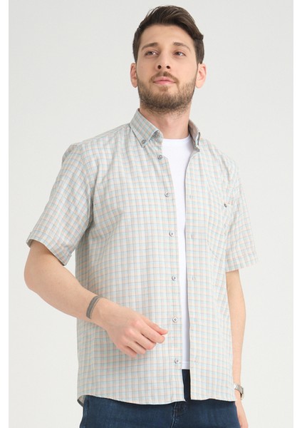 Erkek Su Yeşili Kısa Kollu Cepli Pamuklu Yazlık Kareli Gömlek fiyatları
