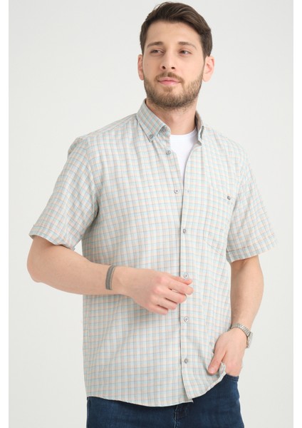 Erkek Su Yeşili Kısa Kollu Cepli Pamuklu Yazlık Kareli Gömlek modelleri