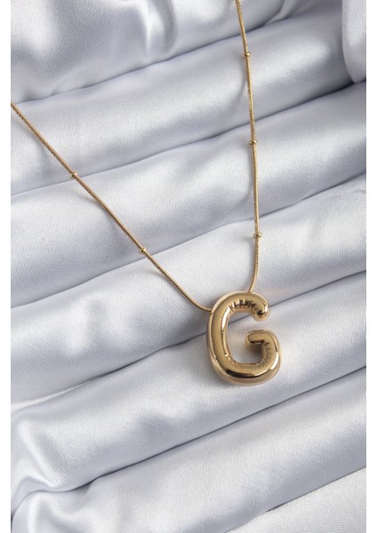 316L Çelik Gold Renk Bubble Harf "g" Model Kadın Kolye