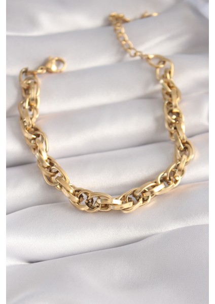 316L Çelik Gold Renk Kalın Zincir Model Kadın Bileklik
