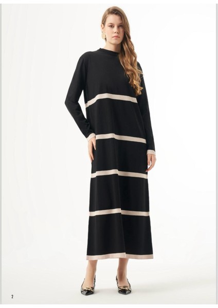 Çizgi Elbise 1400 Siyah