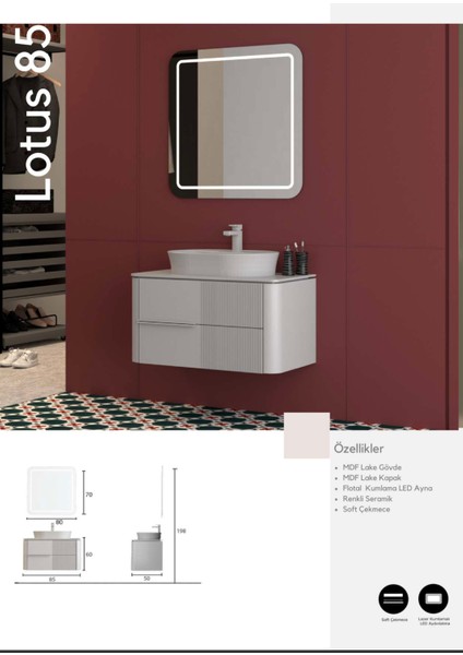 Lotus 85 cm Banyo Dolabı