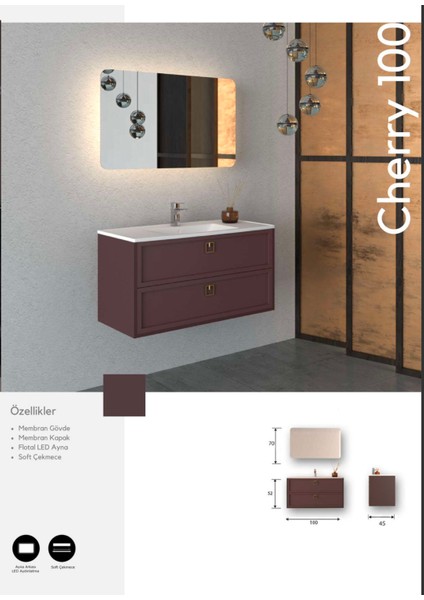 Cherry 100 cm Banyo Dolabı