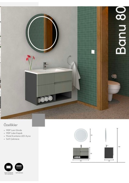 Banu 80 cm Banyo Dolabı