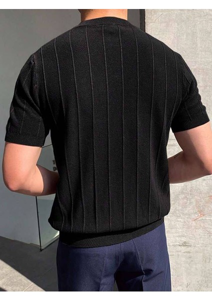 Casual Siyah Pamuklu Bisiklet Yaka Erkek Triko Regular Polo Yakalorins Moda fiyatları