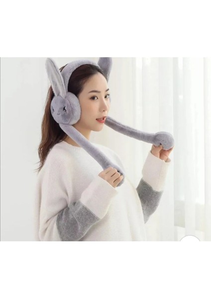 Peluş Hareketli Tavşan Kulaklık Standart Gri