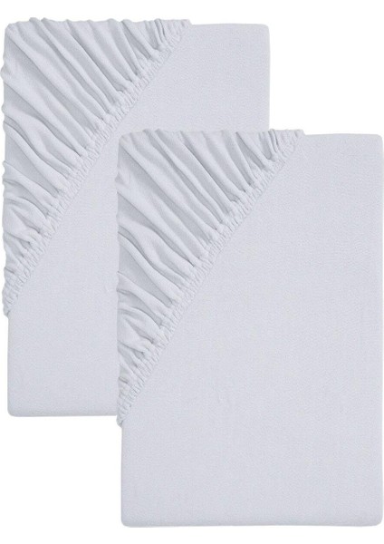 2'li 90X200 cm Düz Pamuklu Tek Kişilik Lastikli Fitted Penye Çarşaf
