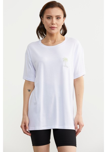 Büyük Beden Düşük Kol Penye Tişört - Beyaz fiyatları