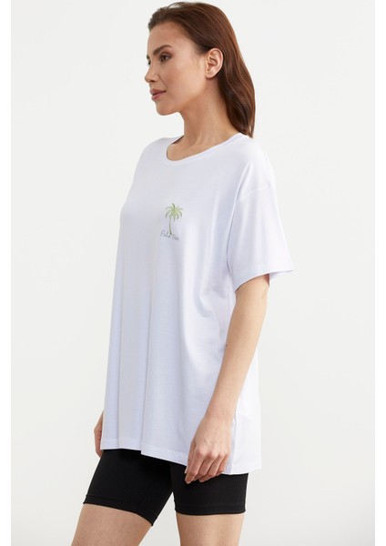 Büyük Beden Düşük Kol Penye Tişört - Beyaz fırsatları