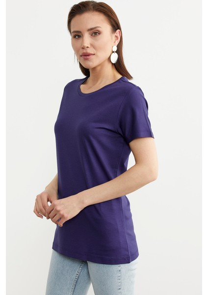 Sıfır Yaka Kısa Kol Basic Tişört - Lacivert fiyatları