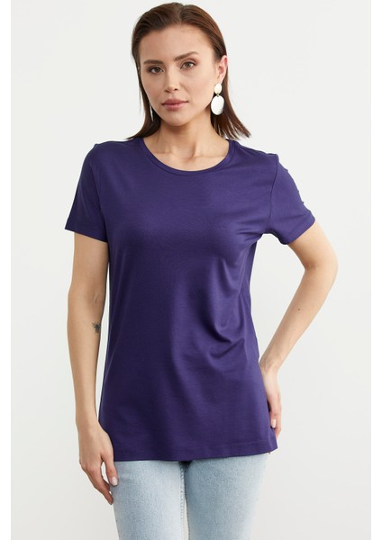 Sıfır Yaka Kısa Kol Basic Tişört - Lacivert modelleri