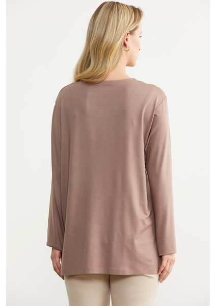 Büyük Beden Uzun Kol Tişört - Vizon fırsatları