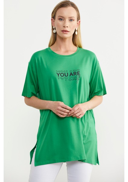 Büyük Beden Baskılı Bluz - Yeşil modelleri