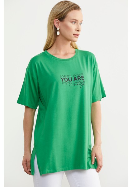 Büyük Beden Baskılı Bluz - Yeşil fırsatları