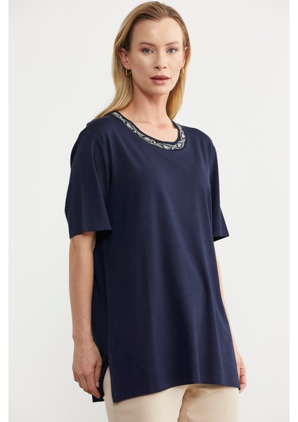 Büyük Beden Penye Tişört - Lacivert fiyatları