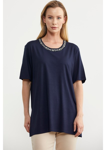 Büyük Beden Penye Tişört - Lacivert indirimleri