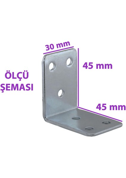 8 Adet Mobilya Eşya Dolap Duvar Sabitleyici Köşe Bağlantı L Demir Gönye Deprem Güvenliği 45 x 45 x 30 mm