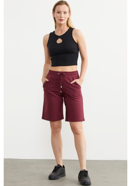 Beli Lastikli Ayarlanabilir Spor Şort - Bordo