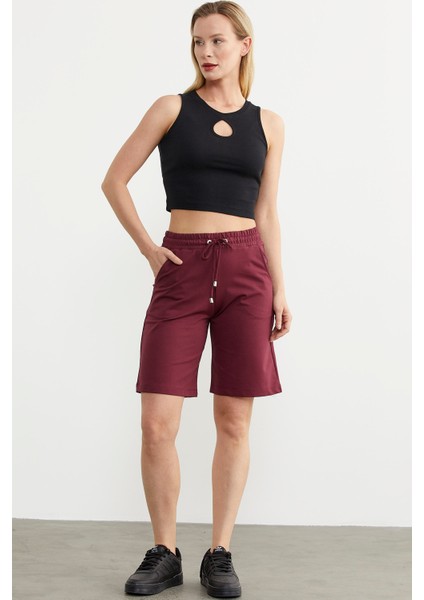 Beli Lastikli Ayarlanabilir Spor Şort - Bordo