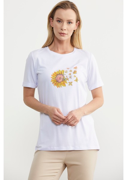 Baskılı Basic Penye Tişört - Beyaz fiyatları