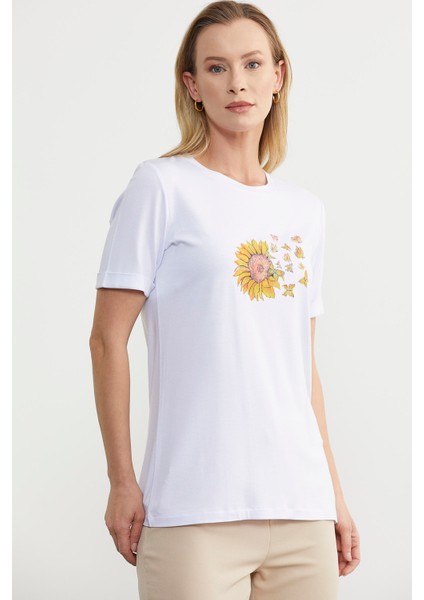 Baskılı Basic Penye Tişört - Beyaz modelleri