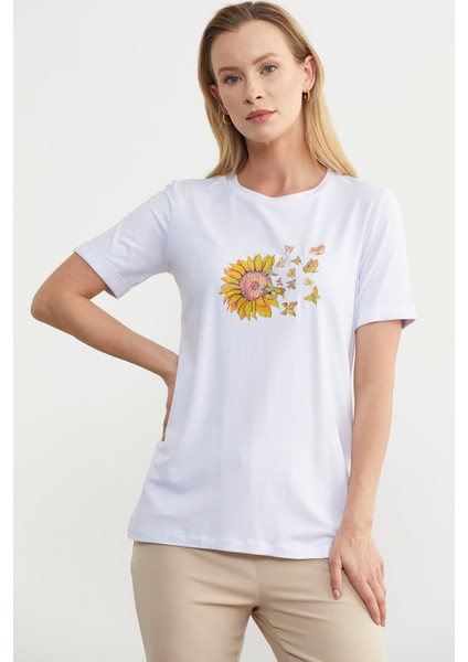 Baskılı Basic Penye Tişört - Beyaz fırsatları