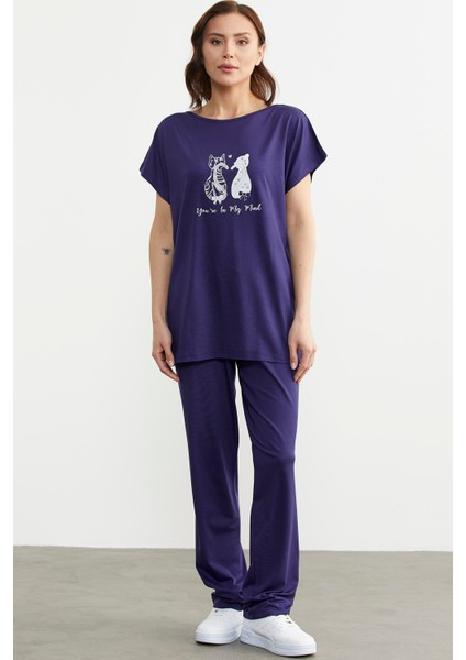 Baskılı Pantolon Bluz Penye Takım - Lacivert fiyatları