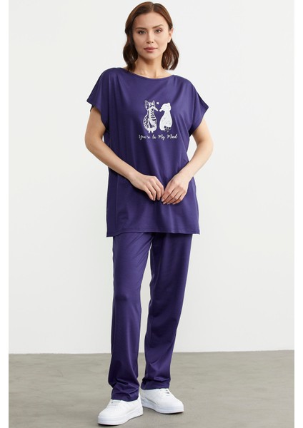 Baskılı Pantolon Bluz Penye Takım - Lacivert modelleri