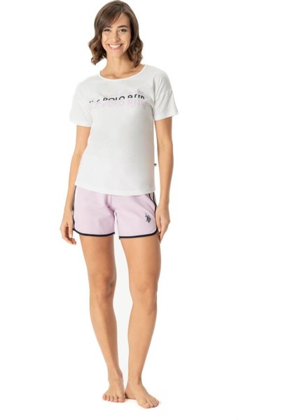 Kadın Ekru T-Shirt Geniş Şort Takımı 024Y.1ZE6.T.A9.9G.R.3P