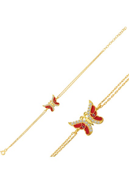925 Ayar Gümüş Gold Mineli Kelebek Bileklik