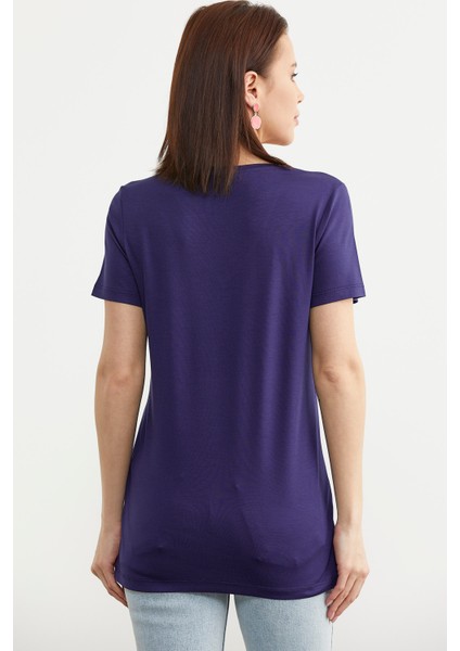 V Yaka Dökümlü Basic Tişört - Lacivert fırsatları