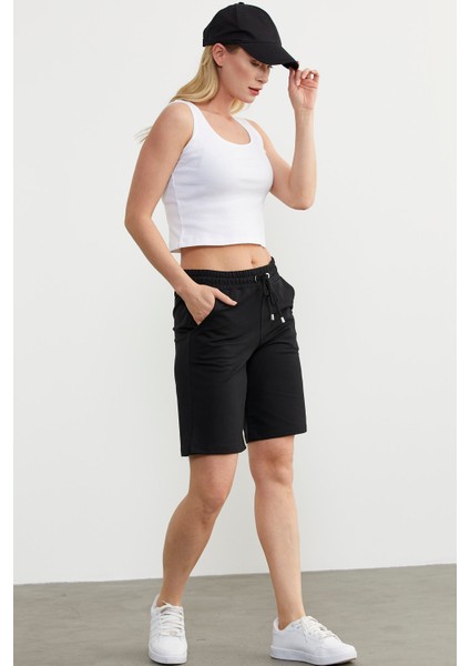 Beli Lastikli Ayarlanabilir Spor Şort - Siyah