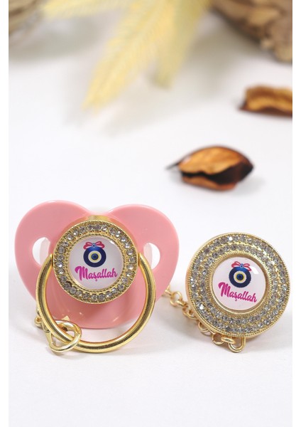 Kız Bebek Ithal Kristal Swarovski Taşlı Emzik Zincirli Askı Hediye Seti STL6640