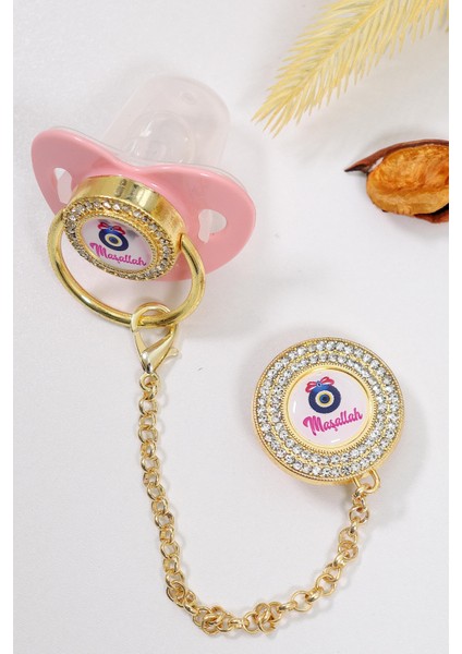 Kız Bebek Ithal Kristal Swarovski Taşlı Emzik Zincirli Askı Hediye Seti STL6640