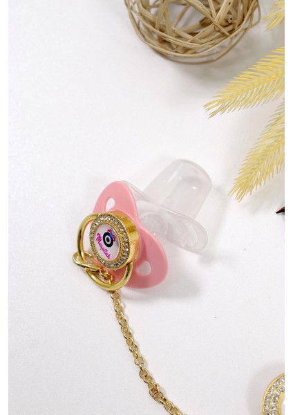 Kız Bebek Ithal Kristal Swarovski Taşlı Emzik Zincirli Askı Hediye Seti STL6640
