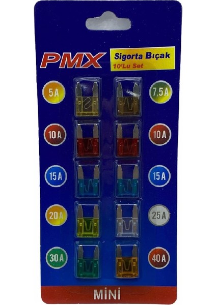 Mini Bıçak Sigorta Karışık (5 A*10 A*15 A*20 A*30 A) (10 Ad)