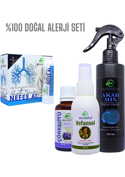 %100 Doğal Set, Defansol, Akarmix, Çörekotu Yağı, Nefes Al Aromaterapi Koku Tüpü