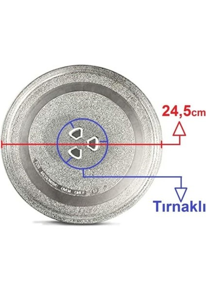 Mikrodalga Fırın Döner Cam Tabak 24,5cm Çapında Tırnaklı Borcam Tepsi Orijinal