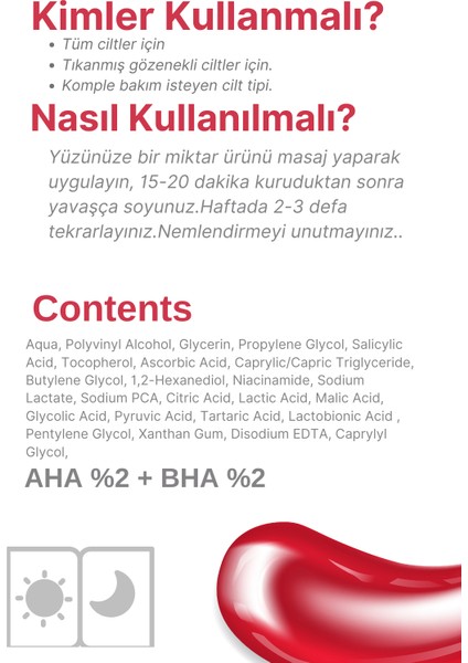 Hello Cocosmo Cilt Ton Eşitleyici Besleyici ve Temizleyici Peeling Etkili Aha %2 + Bha %2 Red Soyulan Maske