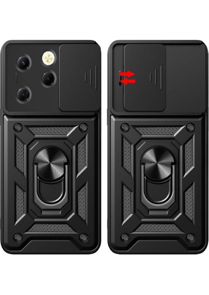 Tecno Spark 20 Pro Kılıf Yüzüklü Sürgülü Kamera Korumalı Pars + Ekran Koruyucu