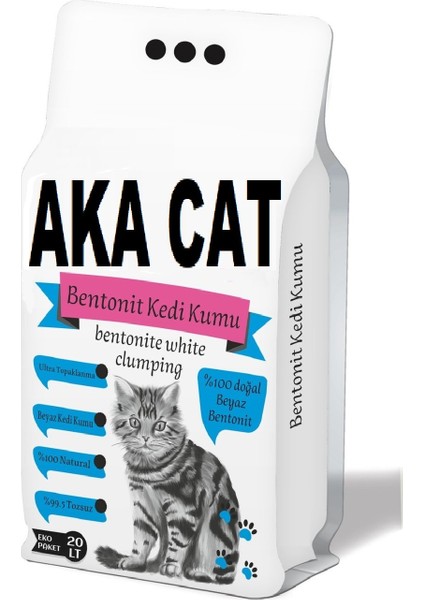 Indirimzamanı Akacat 20 Lt Beyaz Bentonit Doğal %100 Topaklaşan Ince Taneli Kedi Kumu